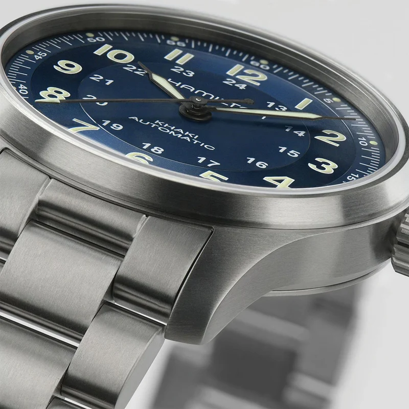 Khaki Field Titanium Auto 42mm - Blue on Bracelet