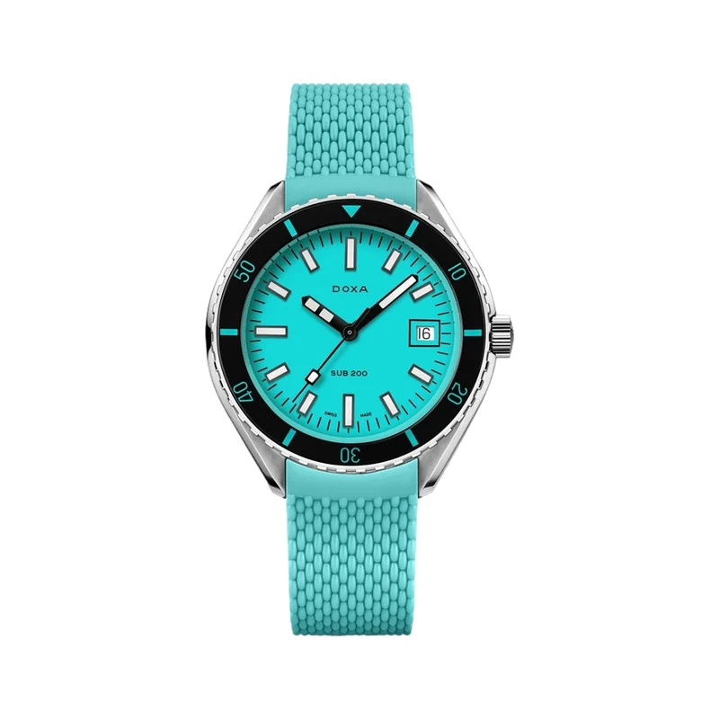 SUB 200 Aquamarine Sapphire Inlay Bezel 42mm - Turquoise on Rubber Strap