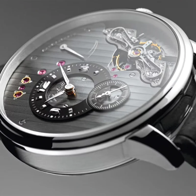 PanoInverse 42mm - Galvanized Black on Leather Strap