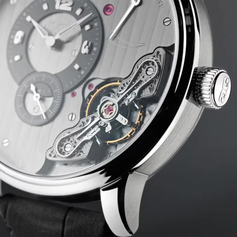 PanoInverse 42mm - Galvanized Black on Leather Strap