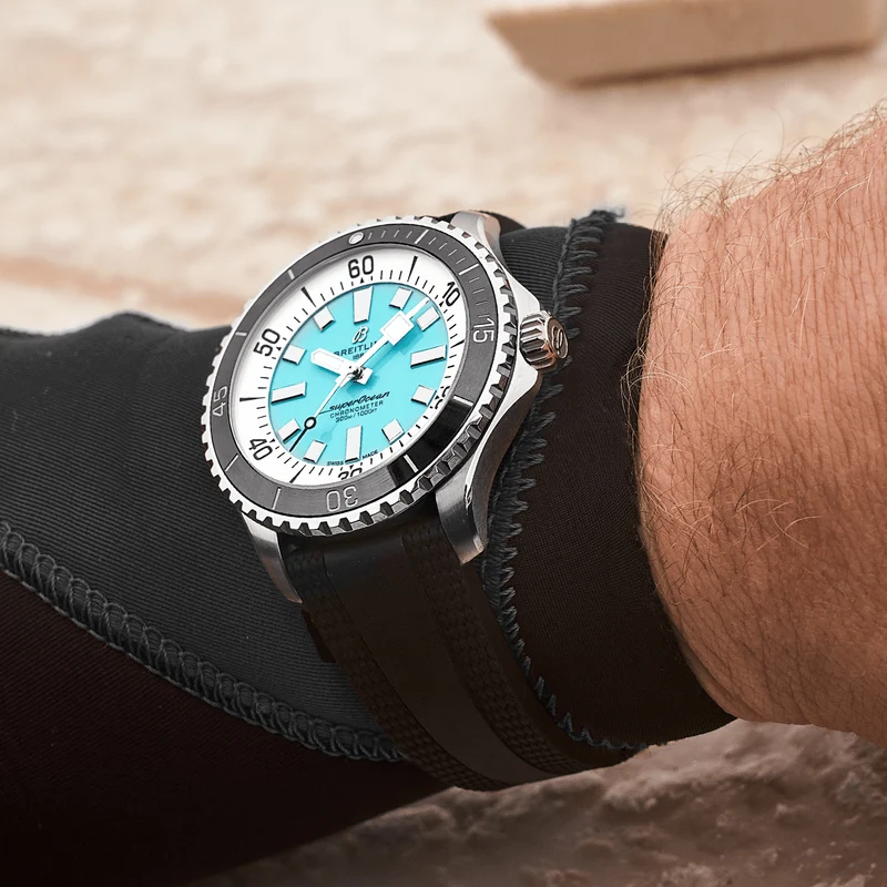 Superocean Automatic 44mm - Turquoise on Rubber Strap