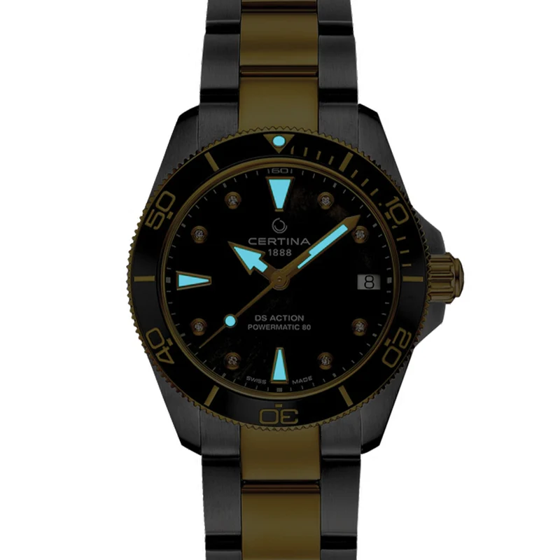 DS Action Powermatic 80 34.5mm - Black, Mother-of-Pearl on Bracelet