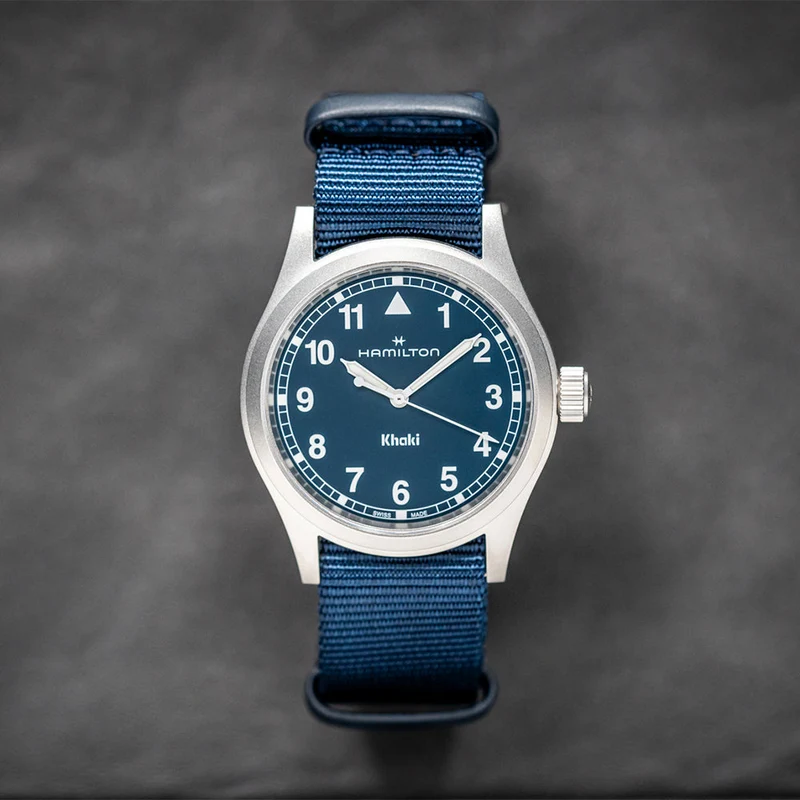 Khaki Field Quartz 38mm - Blue on One-Piece Textile Strap