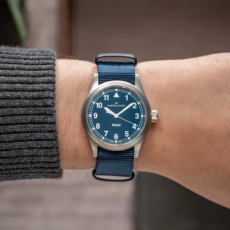 Khaki Field Quartz 38mm - Blue on One-Piece Textile Strap
