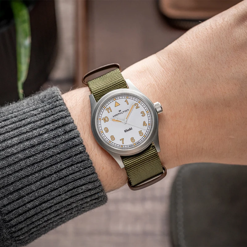 Khaki Field Quartz 38mm - White on One-Piece Textile Strap