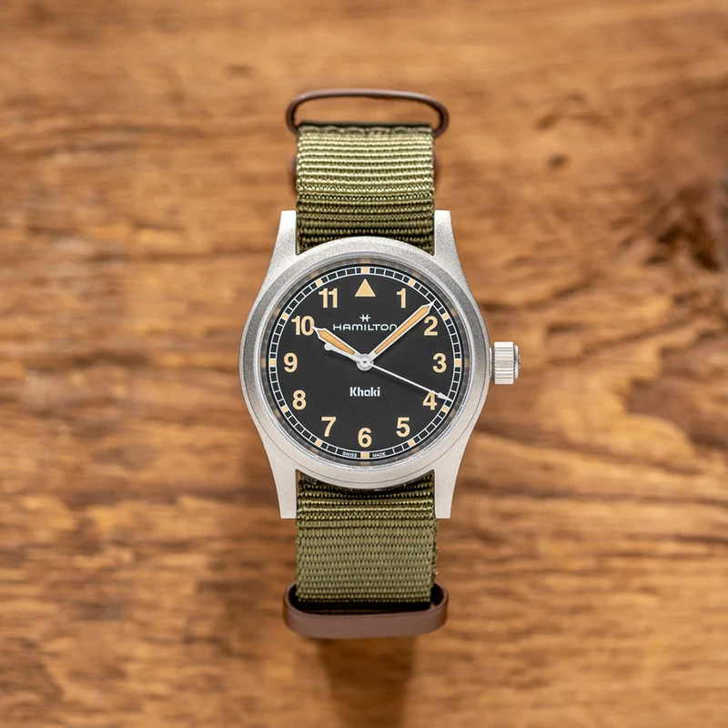 Khaki Field Quartz 33mm - Black on One-Piece Textile Strap