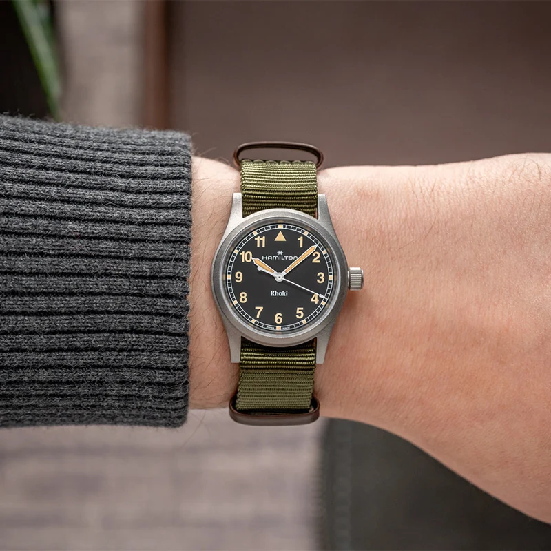 Khaki Field Quartz 33mm - Black on One-Piece Textile Strap