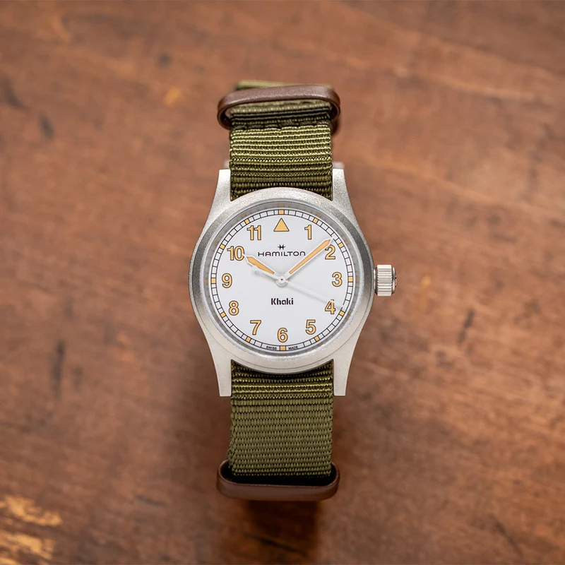 Khaki Field Quartz 33mm - White on One-Piece Textile Strap