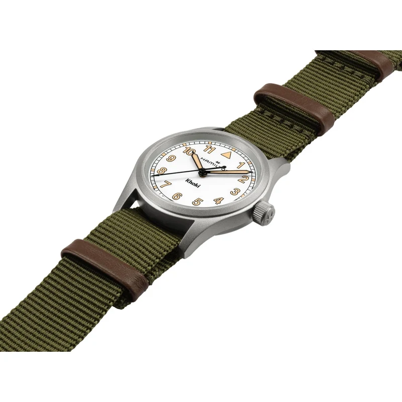 Khaki Field Quartz 33mm - White on One-Piece Textile Strap