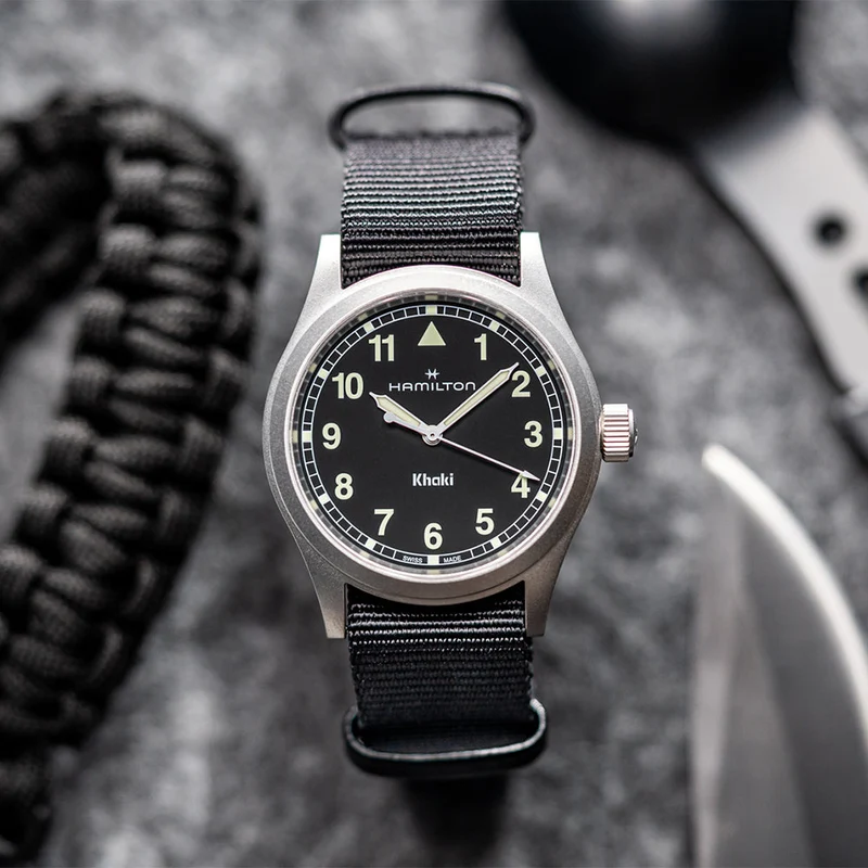 Khaki Field Quartz 38mm - Black on One-Piece Textile Strap