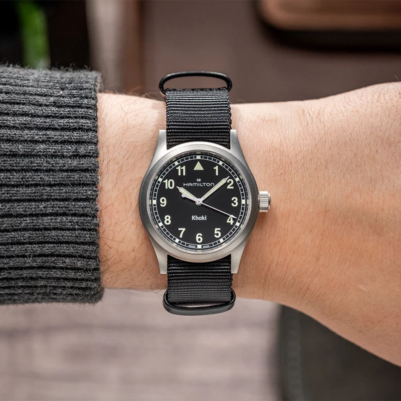 Khaki Field Quartz 38mm - Black on One-Piece Textile Strap