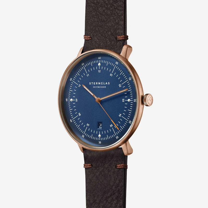 Hamburg Quartz Bronze 42mm - Blue on Leather Strap