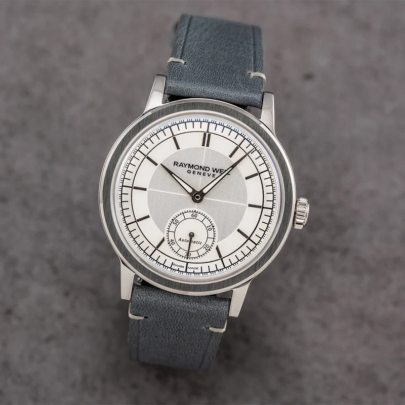 Millesime Men's Automatic Small Seconds Sector Dial 39.5mm - Silver on Leather Strap