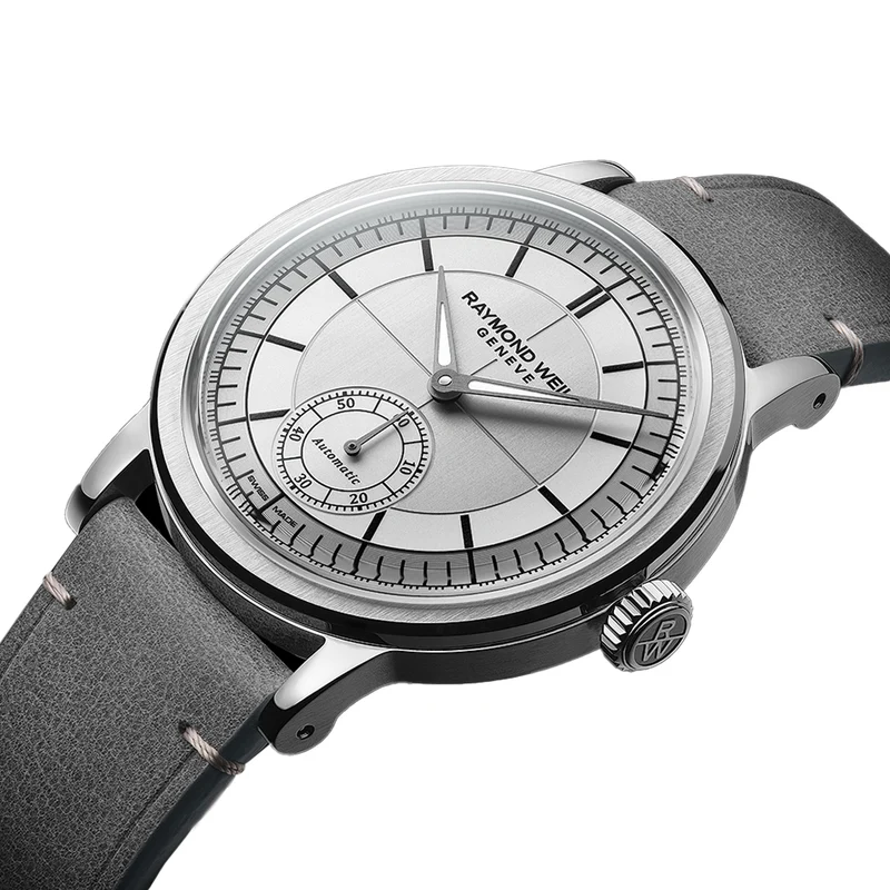 Millesime Men's Automatic Small Seconds Sector Dial 39.5mm - Silver on Leather Strap
