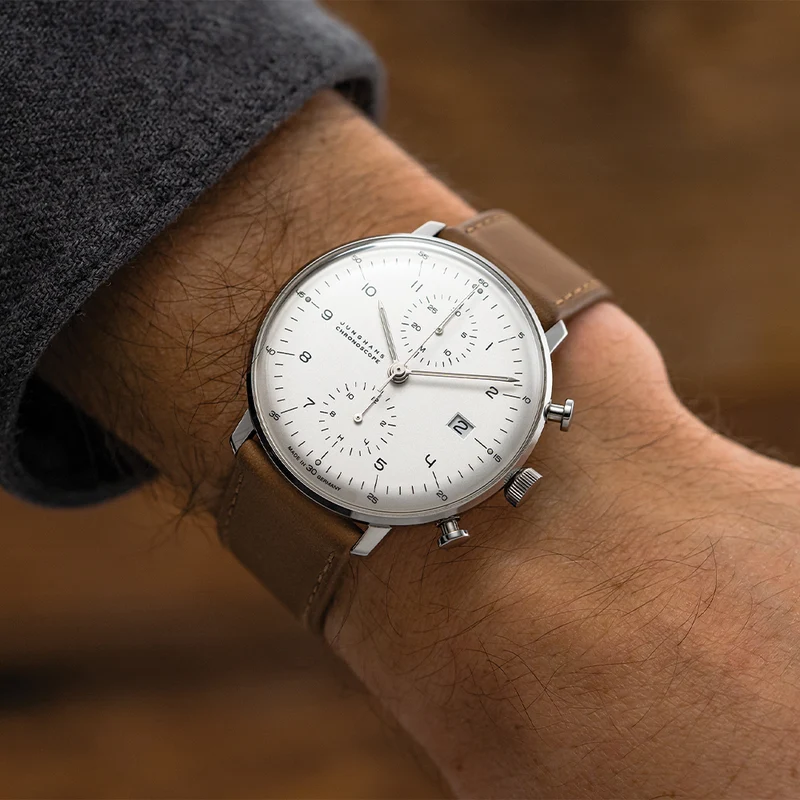 Max Bill Chronoscope 40mm - Silver on Leather Strap