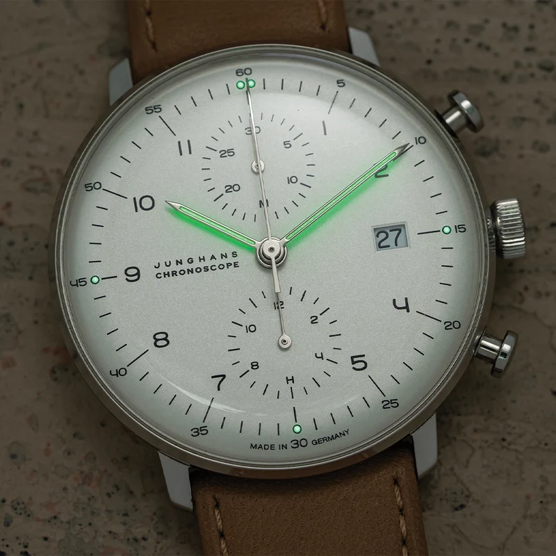 Max Bill Chronoscope 40mm - Silver on Leather Strap
