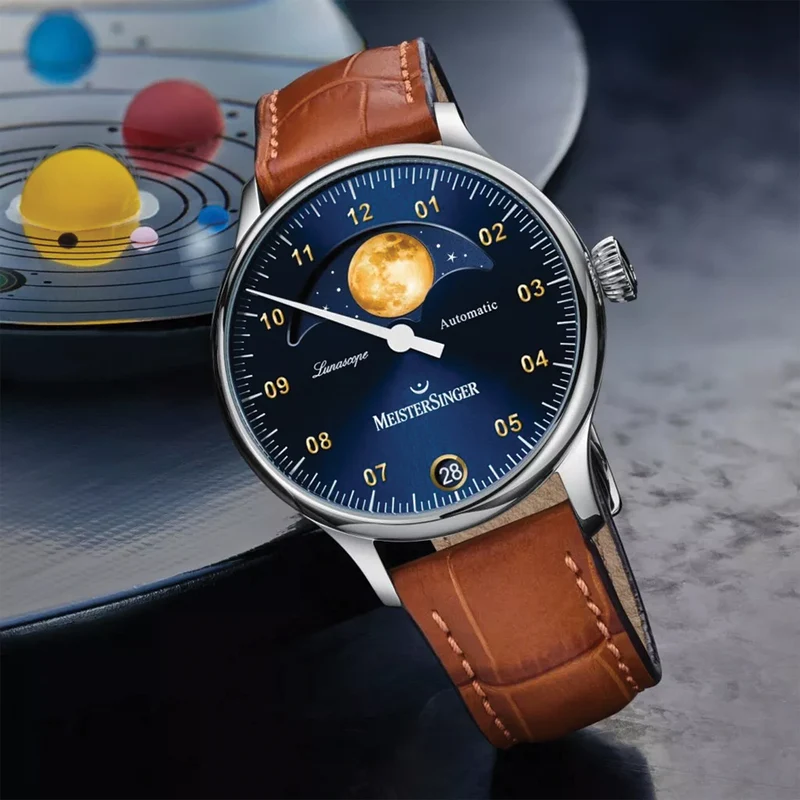 Lunascope 40mm - Sunburst Blue and Gold on Leather Strap