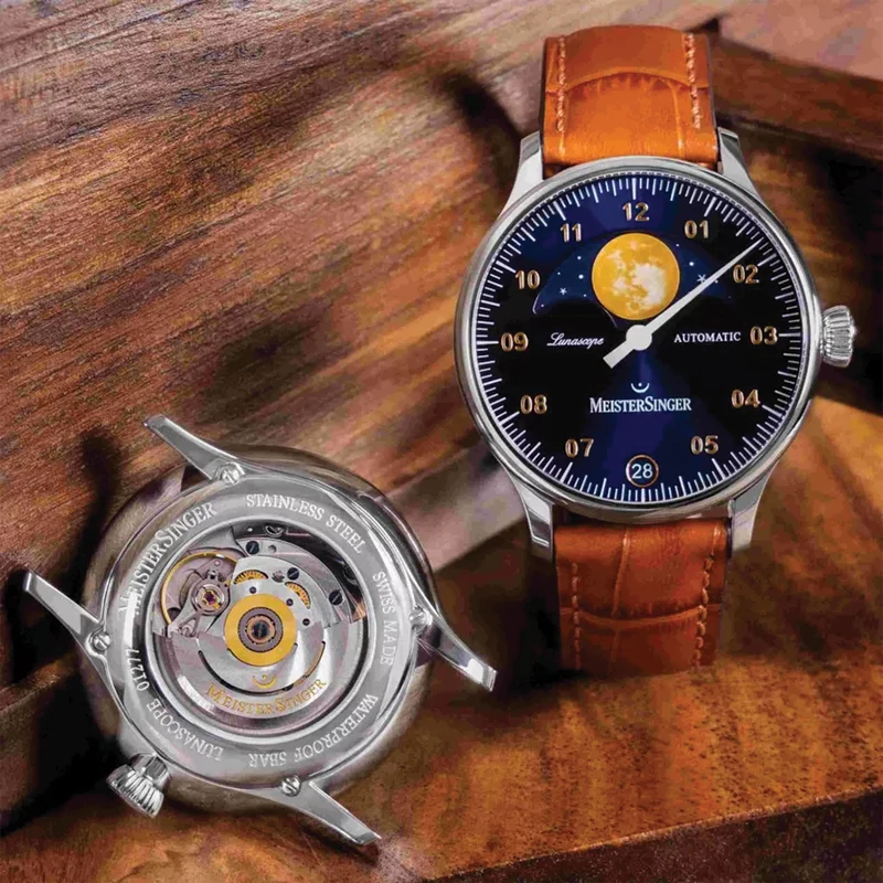 Lunascope 40mm - Sunburst Blue and Gold on Leather Strap