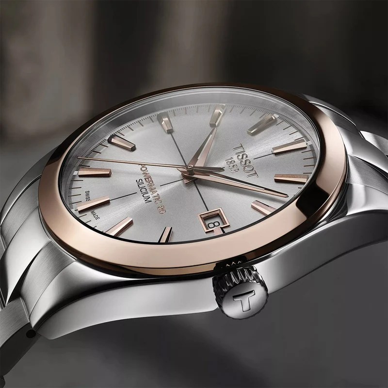 Gentleman Powermatic 80 Silicium Solid 18K Gold bezel 40mm - Silver on Bracelet