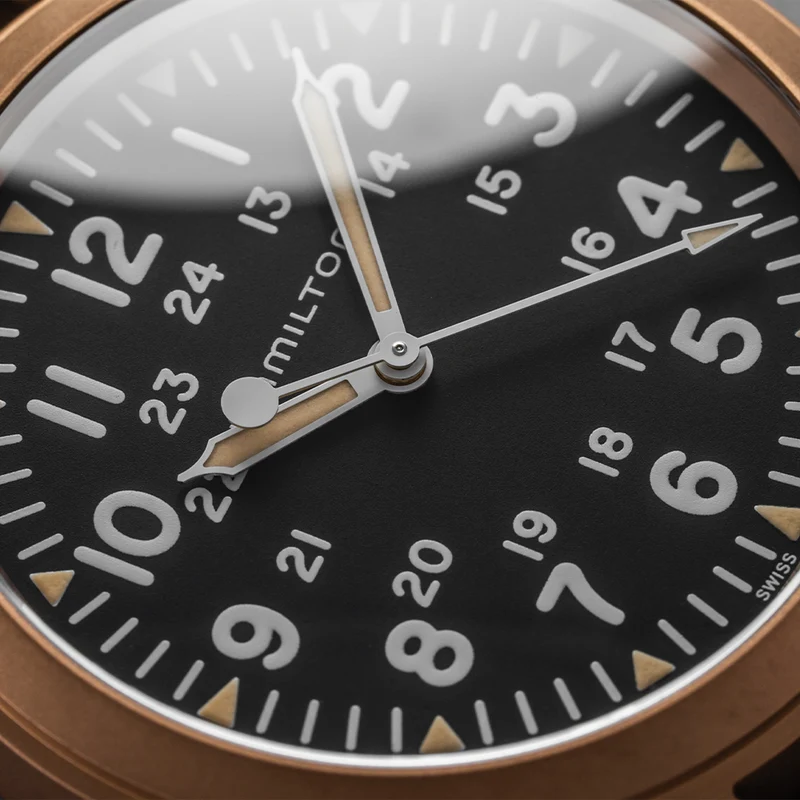 Khaki Field Mechanical Bronze 38mm - Black on One-Piece Leather Strap