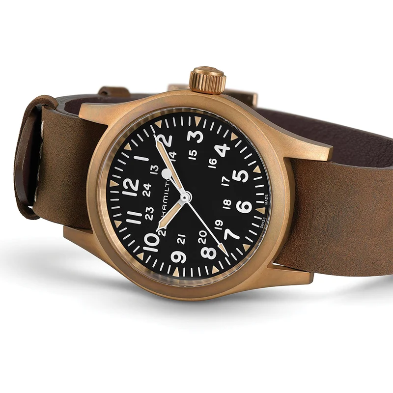 Khaki Field Mechanical Bronze 38mm - Black on One-Piece Leather Strap