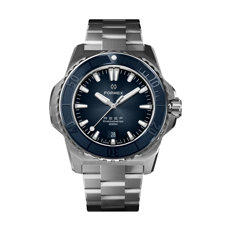 REEF Automatic Chronometer COSC 300M Blue Bezel 42mm - Blue on Bracelet