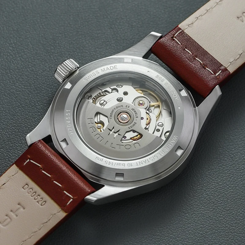 Khaki Field Auto 38mm - Black on Leather Strap