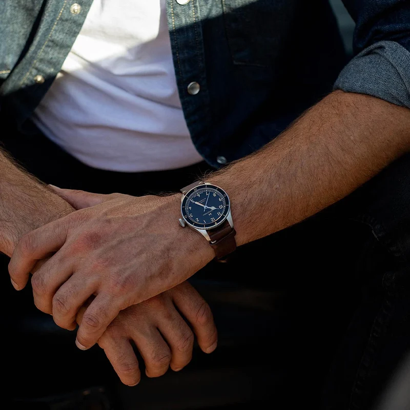 Khaki Aviation Pilot Pioneer 38mm - Black on Leather Strap
