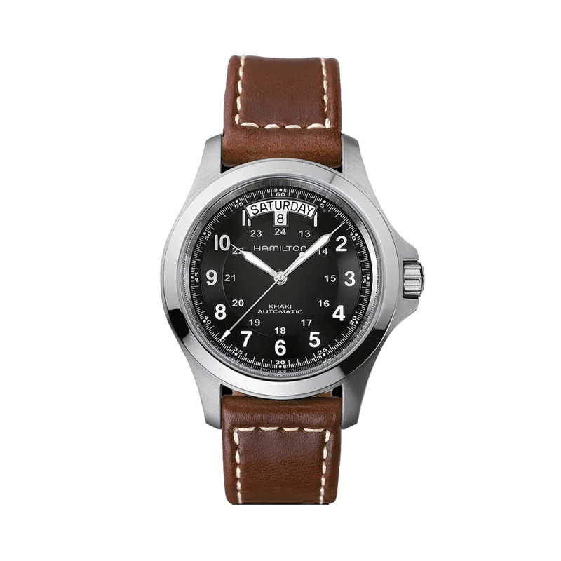 Khaki Field King Auto 40mm - Black on Leather Strap