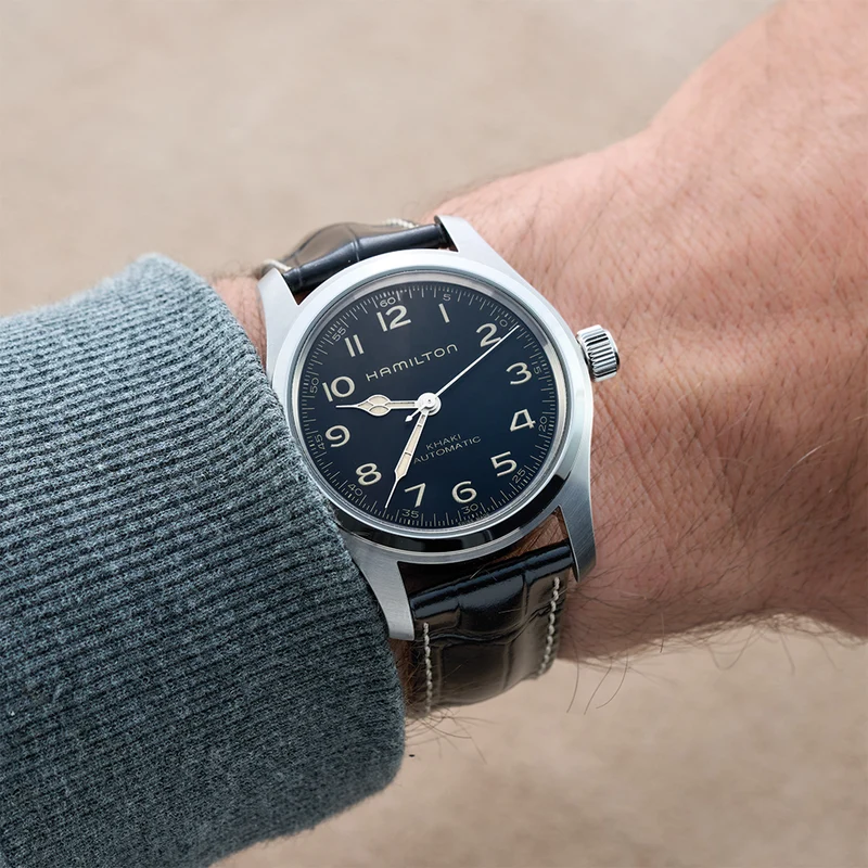 Khaki Field Murph 42mm - Black on Leather Strap with Standard Packaging