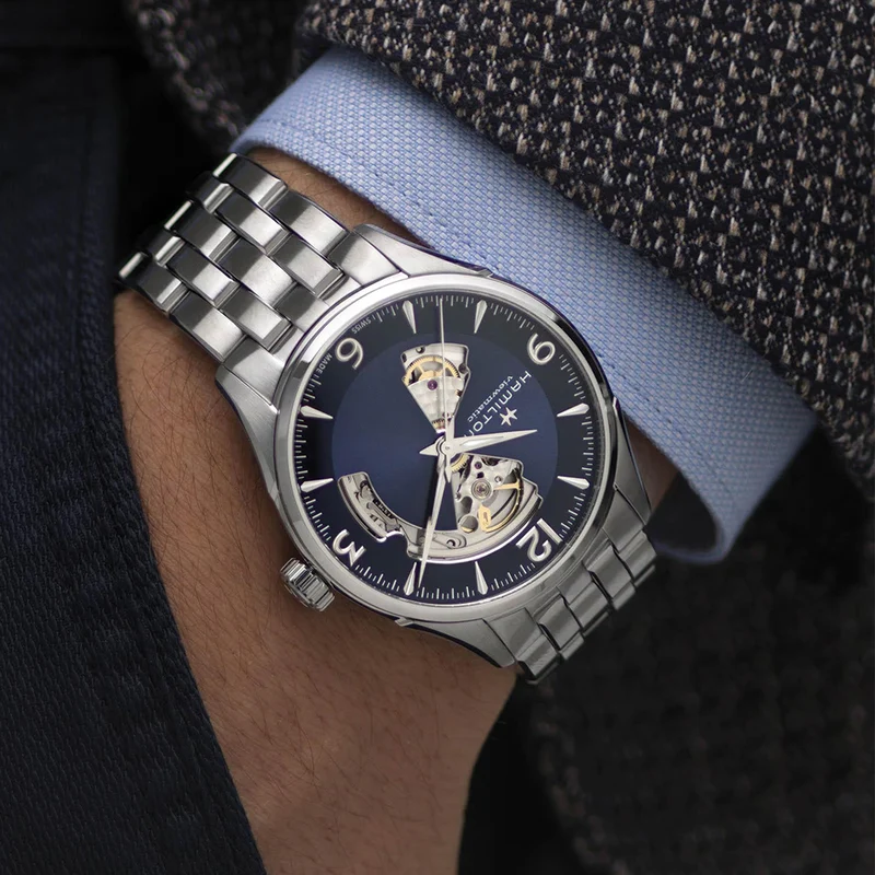 Jazzmaster Open Heart Auto 42mm - Blue on Bracelet