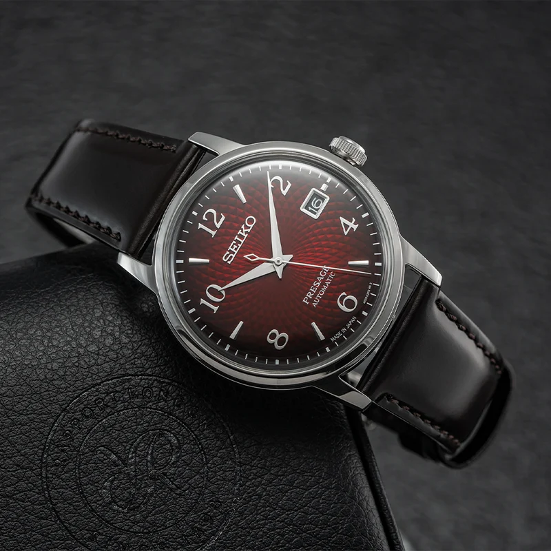 SRPE41 Presage Cocktail Time 38.5mm - Red on Leather Strap