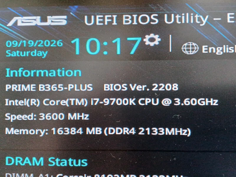 Intel CPU Core i7-9700K (3.60 GHz)