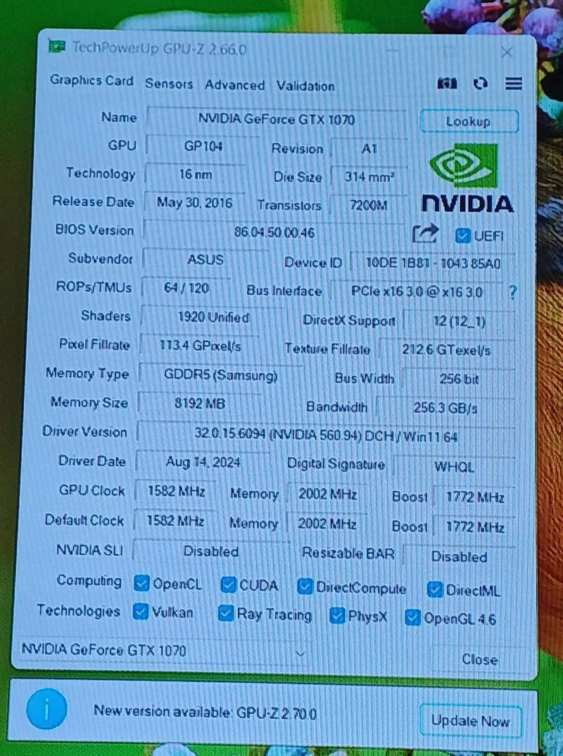 ASUS Grafikkarte: DUAL-GTX1070-O8G