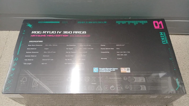ASUS Simple Water-Cooled CPU Cooler ROG RYUO IV. 360ARGB HATSUNE MIKU