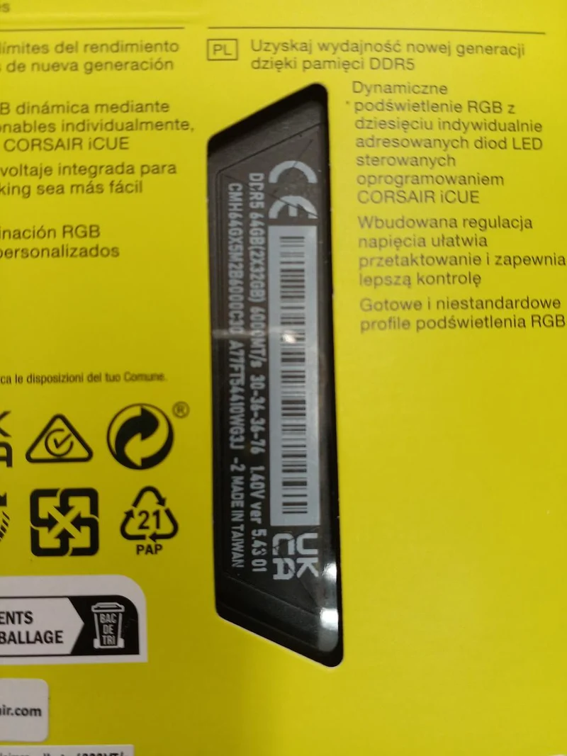 CORSAIR Ungeöffneter DDR5-6000MHz High-Speed ​​Arbeitsspeicher CMH64GX5M2B6000C30