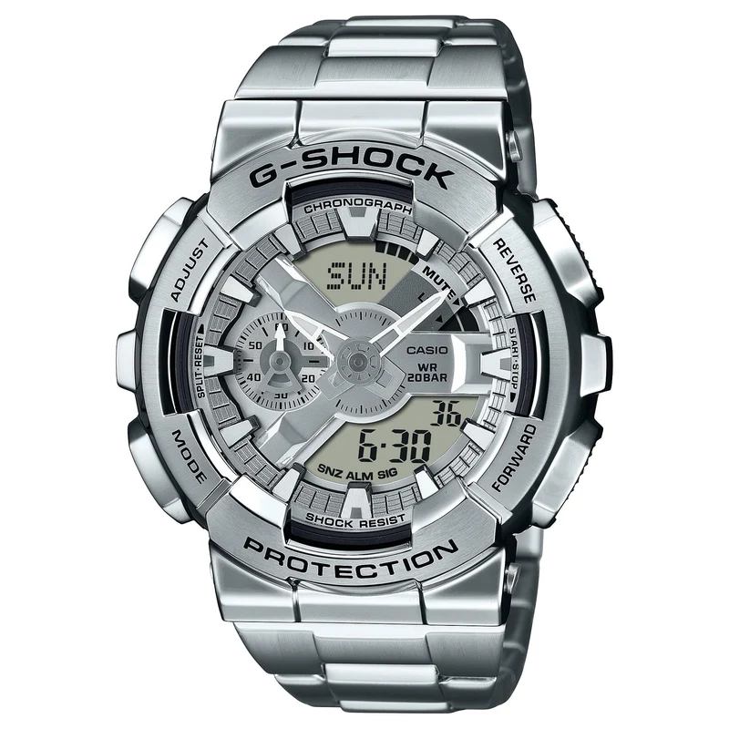 G-Shock Casio Full Metal Analog Digital Watch GM110, Silver, Steampunk.