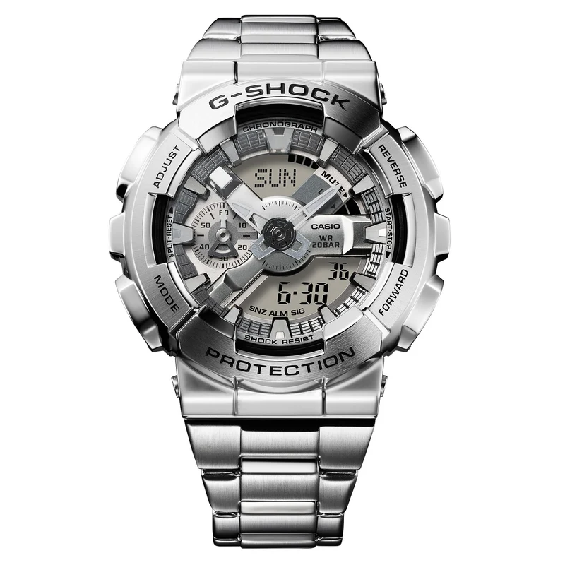 G-Shock Casio Full Metal Analog Digital Watch GM110, Silver, Steampunk.