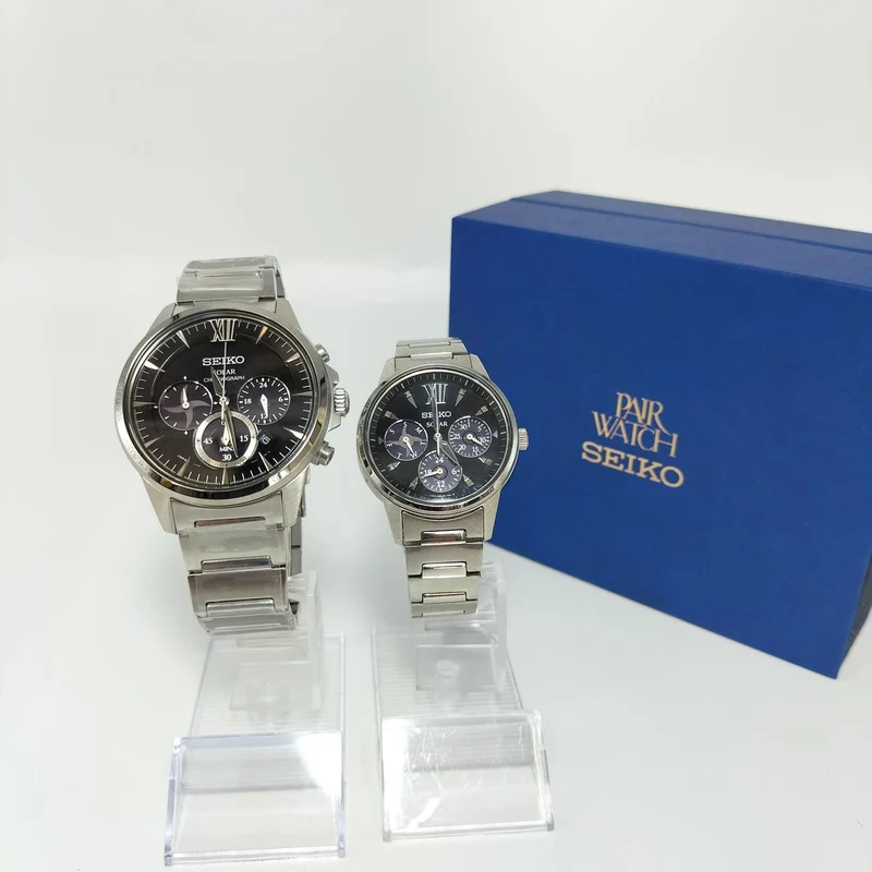 SEIKO Solar Paar Uhr V175-0AV0 V14J-0BX0
