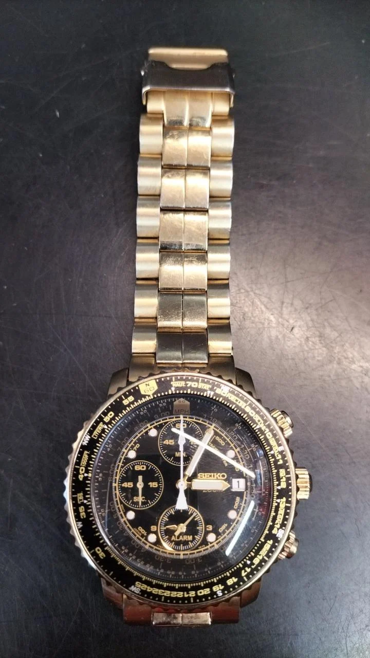 [SCHROTT] SEIKO Pilot Chronograph Quarz Gold mit Kratzern 7T62-0EB0
