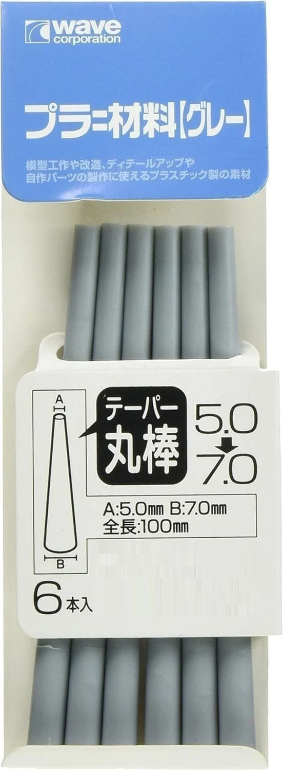 Wave OM515 Kunststoffmaterial (Grau) Konischer Rundstab Grau Durchmesser 5.0→7.0 mm Packung mit 6